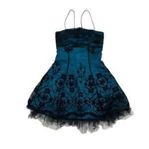 Blondie Nites By Stacy Sklar Blue Black Lace Tulle Mini Dress Size 5 Women’s